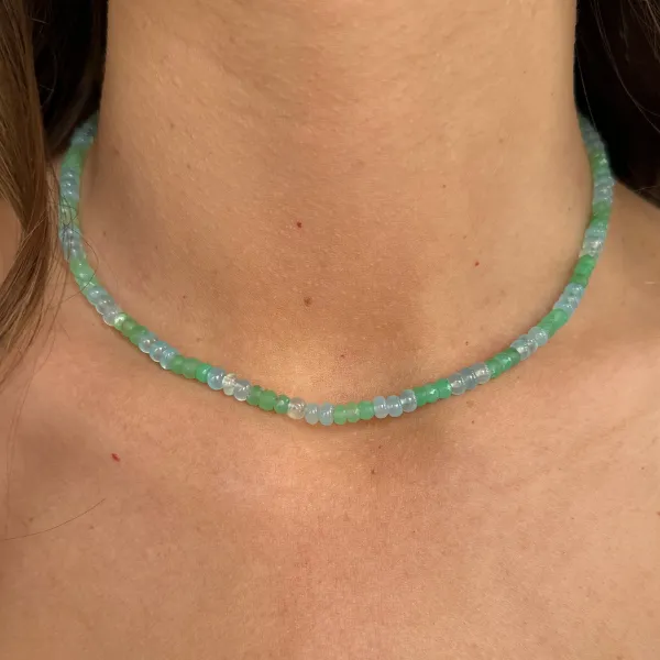 Teeny 3x3 Blue Aventurine and Green Chrysoprase Gemstone Necklace sold by HART product image thumbnail 2