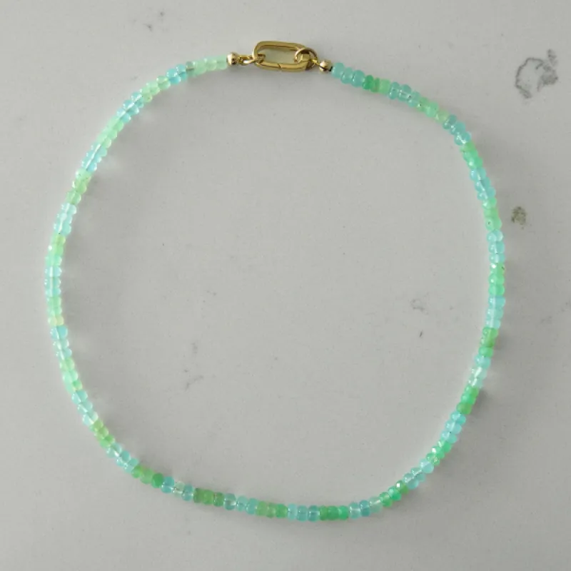 Teeny 3x3 Blue Aventurine and Green Chrysoprase Gemstone Necklace sold by HART