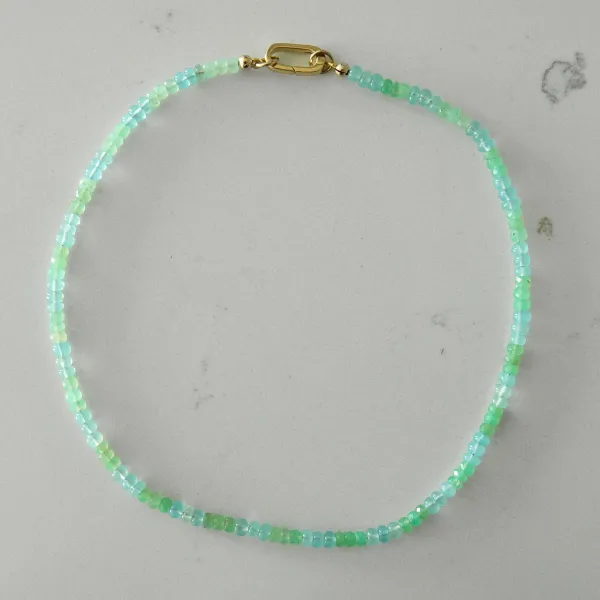 Teeny 3x3 Blue Aventurine and Green Chrysoprase Gemstone Necklace sold by HART
