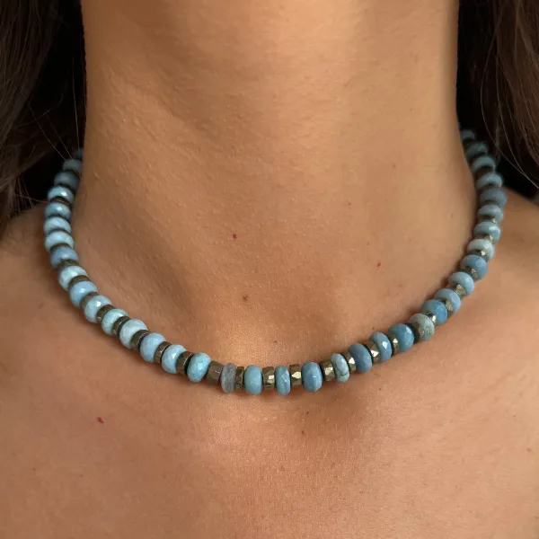 Alternating Pyrite and Blue Opal Gemstone Necklace sold by HART product image thumbnail 2
