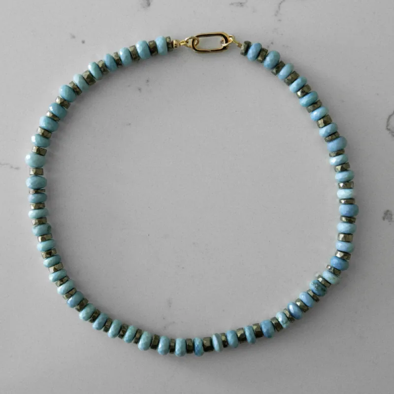 Alternating Pyrite and Blue Opal Gemstone Necklace sold by HART