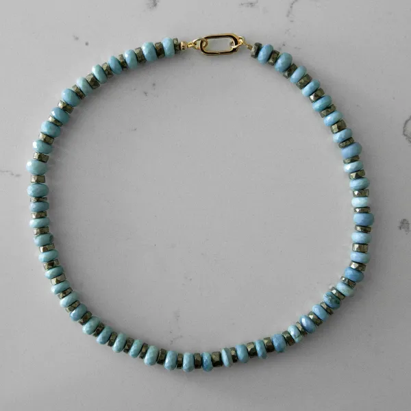 Alternating Pyrite and Blue Opal Gemstone Necklace sold by HART