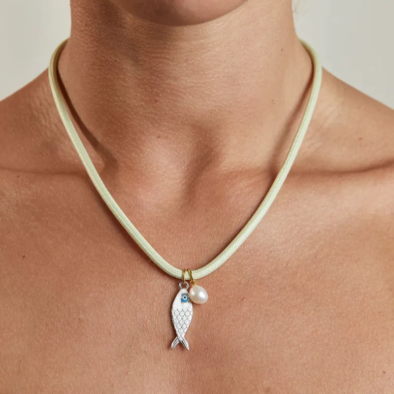 Vineyard Green Necklace Cord with Silver Fish and Cloud Pearl sold by HART product image thumbnail 2