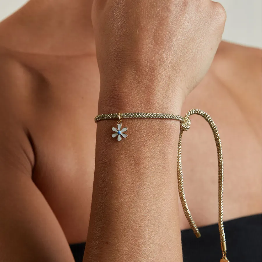 Gold Lurex Bracelet Cord with Mini White Enamel Flower Charm sold by HART product image thumbnail 2