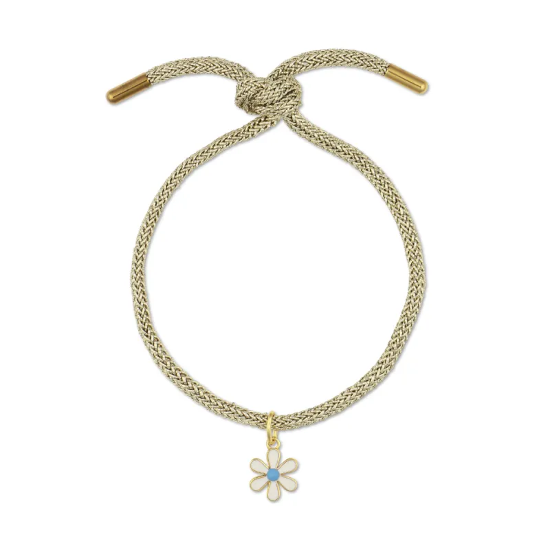 Gold Lurex Bracelet Cord with Mini White Enamel Flower Charm sold by HART