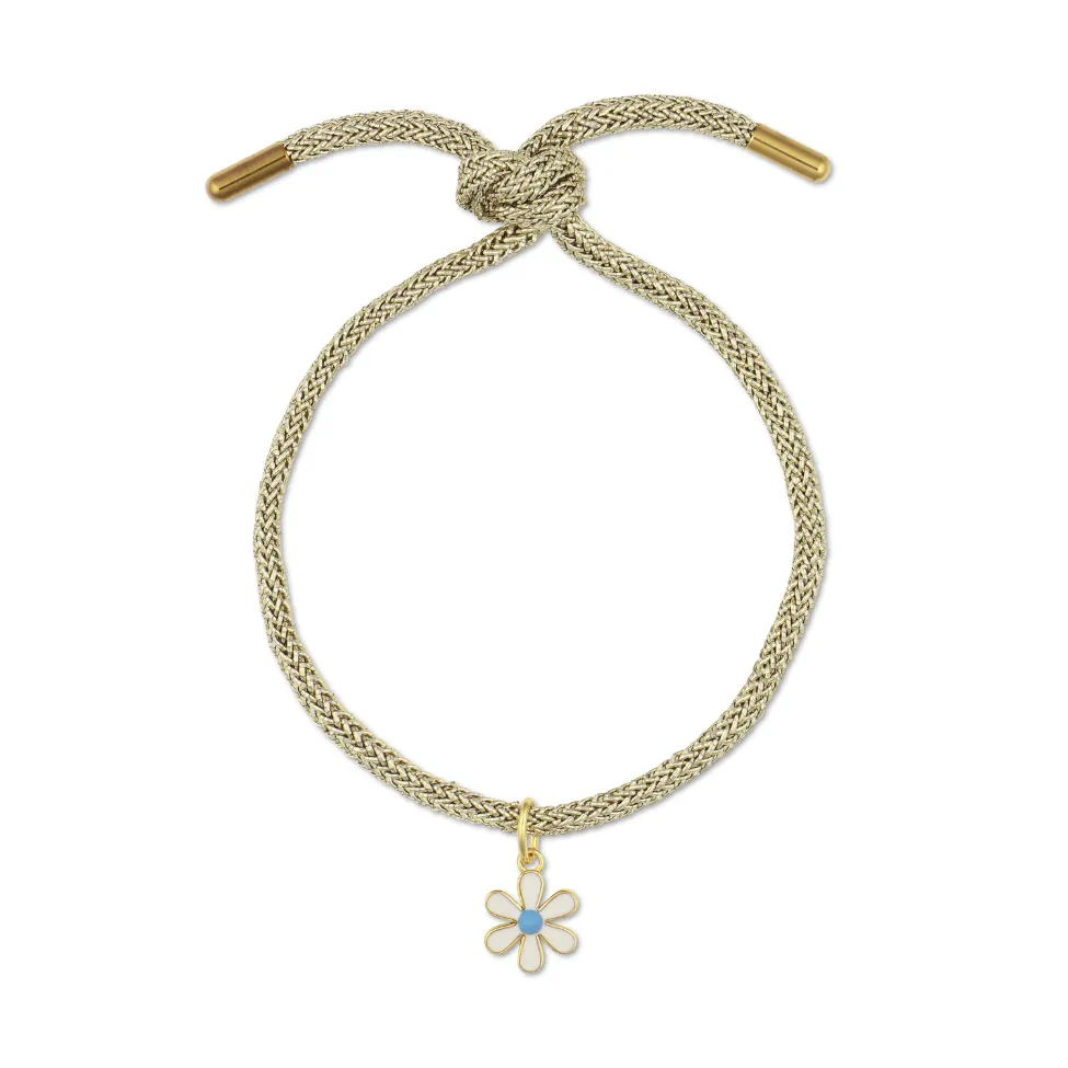 Gold Lurex Bracelet Cord with Mini White Enamel Flower Charm sold by HART