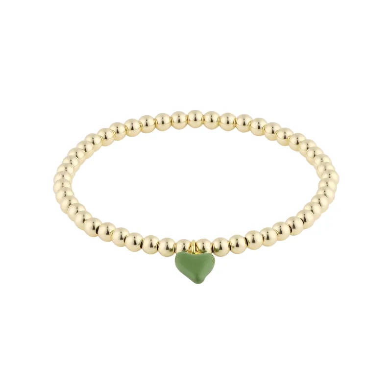Bead Bracelet with Mini Green Enamel Heart Charm sold by HART