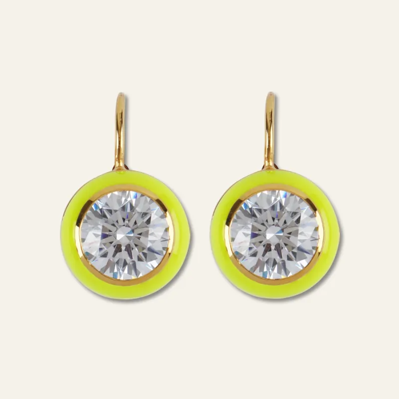 Chartreuse Enamel Bezel Drop Earring made by HART