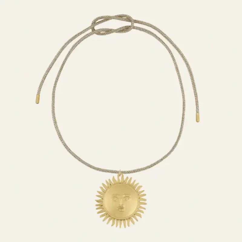 Sun Medallion on Gold Lurex Necklace Cord made by HART