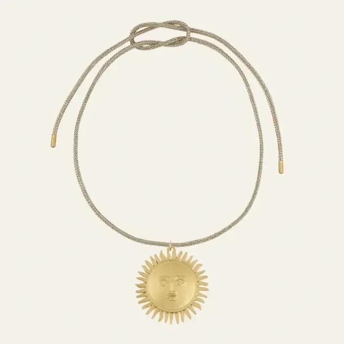 Sun Medallion on Gold Lurex Necklace Cord sold by HART