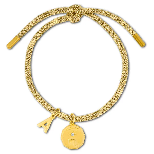 Gold Lurex Bracelet with Elemental Zodiac + Initial Charms sold by HART