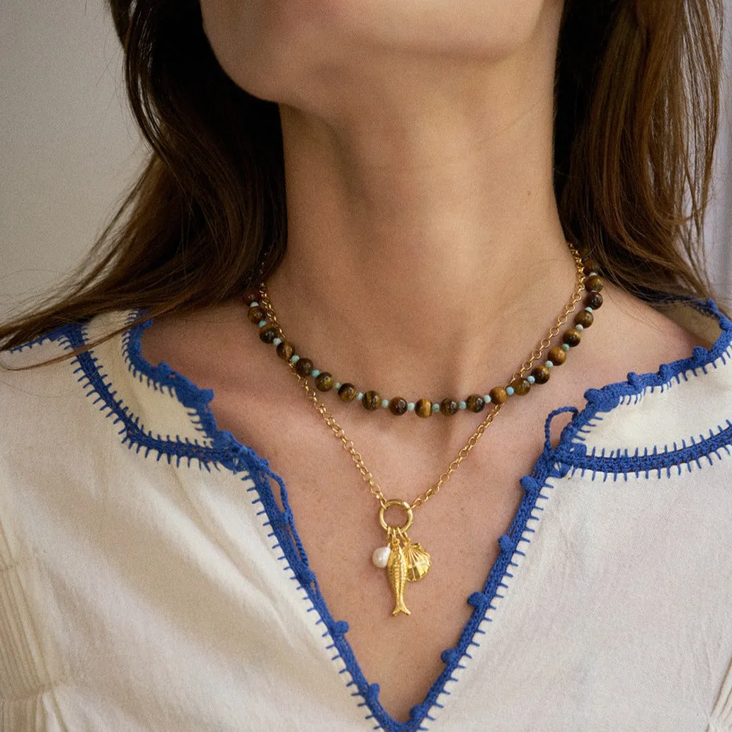 Tiger's Eye & Teeny Turquoise Gemstone Necklace sold by HART product image thumbnail 2