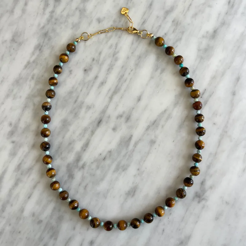 Tiger's Eye & Teeny Turquoise Gemstone Necklace sold by HART