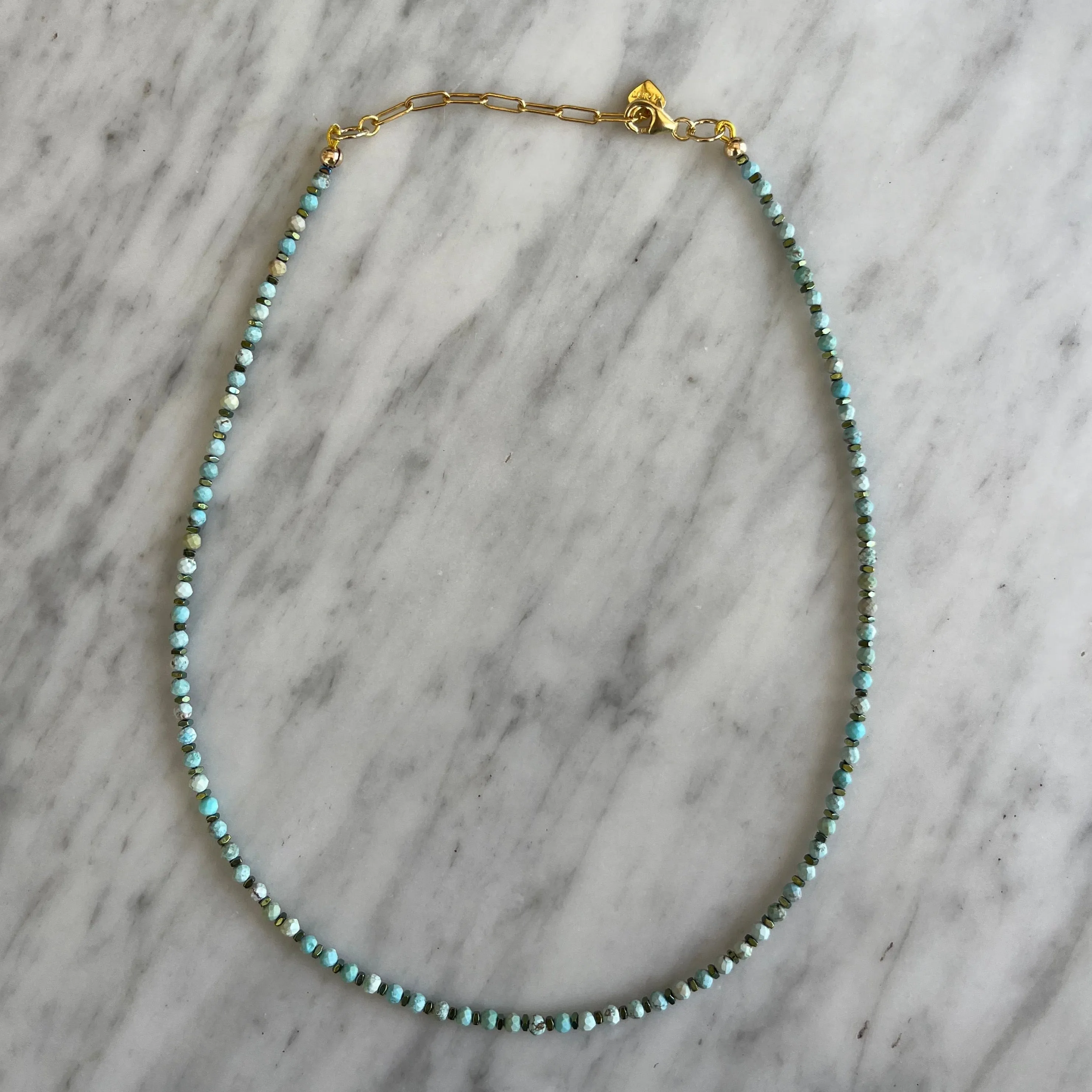 Teeny Turquoise and Hematite Gemstone Necklace sold by HART
