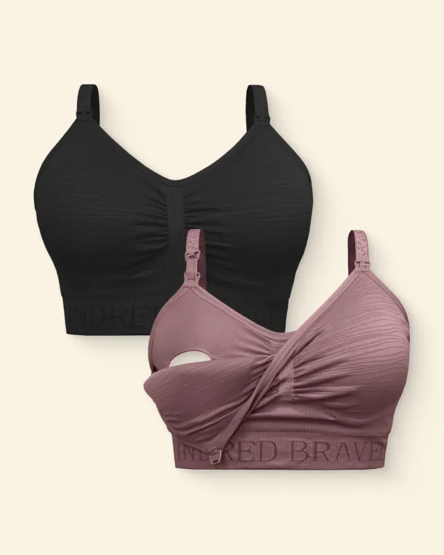 Sublime® Hands-Free Pumping Bra Two-Pack | Black & Twilight made by Kindred Bravely