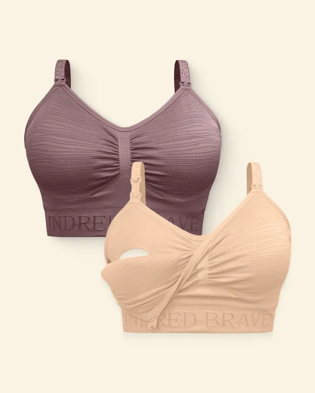 Sublime® Hands-Free Pumping Bra Two-Pack | Beige & Twilight made by Kindred Bravely