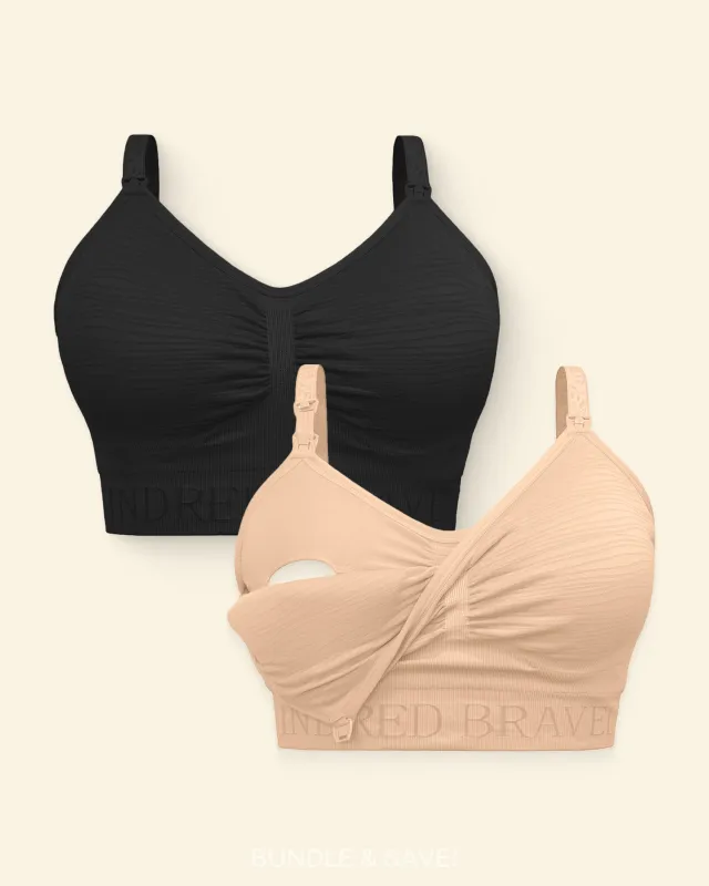 Sublime® Hands-Free Pumping Bra Two-Pack | Beige & Black made by Kindred Bravely