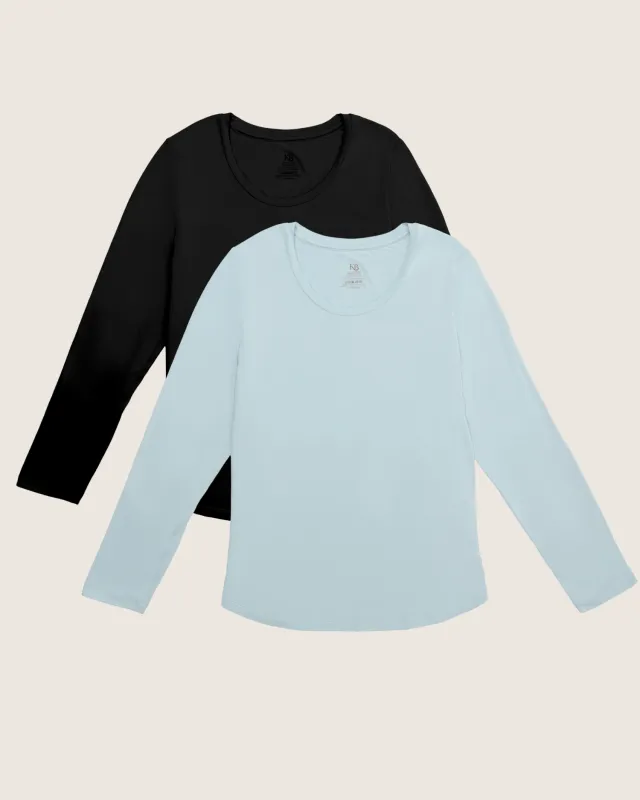 Bamboo Nursing Long Sleeve T-shirt Two-Pack | Black & Powder Blue sold by Storq