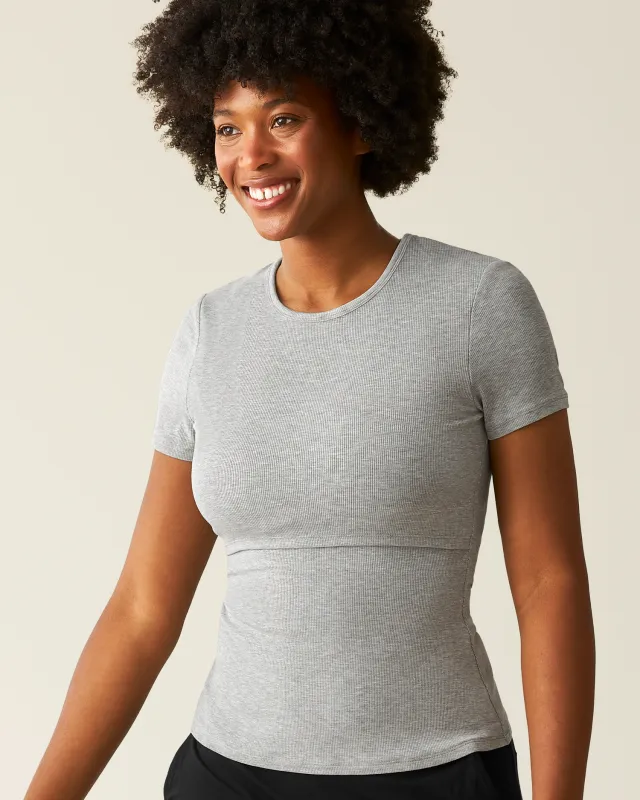 Ribbed Bamboo Crew Neck Nursing T-shirt | Grey Heather made by Kindred Bravely