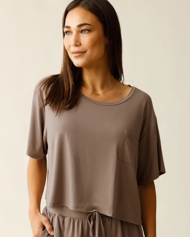 Aria Bamboo Casual Cropped Short Sleeve Top | Taupe sold by Storq
