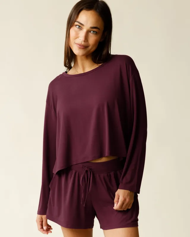Aria Bamboo Casual Cropped Long Sleeve Top | Deep Burgundy made by Kindred Bravely