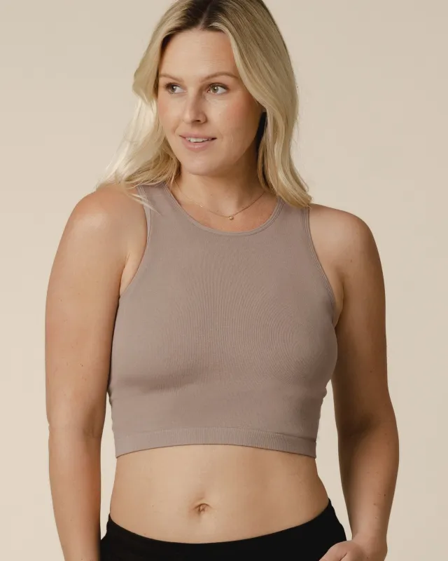 Sublime® Bamboo Hands-Free Pumping Longline Bra Top | Taupe sold by Storq