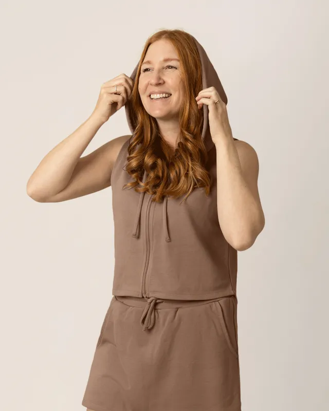 French Terry Sleeveless Nursing Hoodie | Taupe made by Kindred Bravely