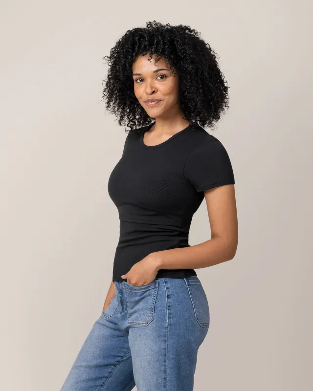 Ribbed Bamboo Crew Neck Nursing T-shirt | Black made by Kindred Bravely