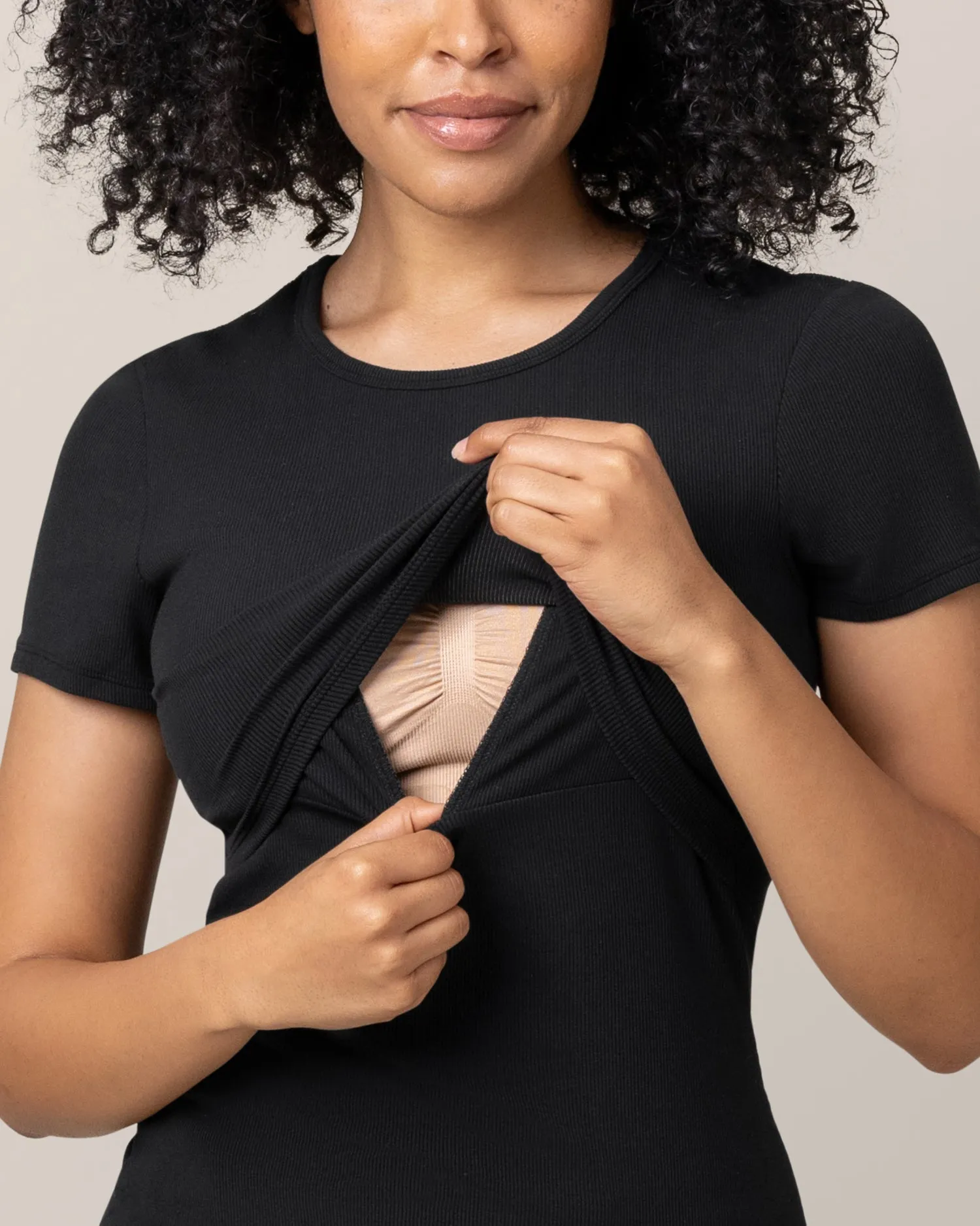 Ribbed Bamboo Crew Neck Nursing T-shirt | Black sold by Storq product image thumbnail 2