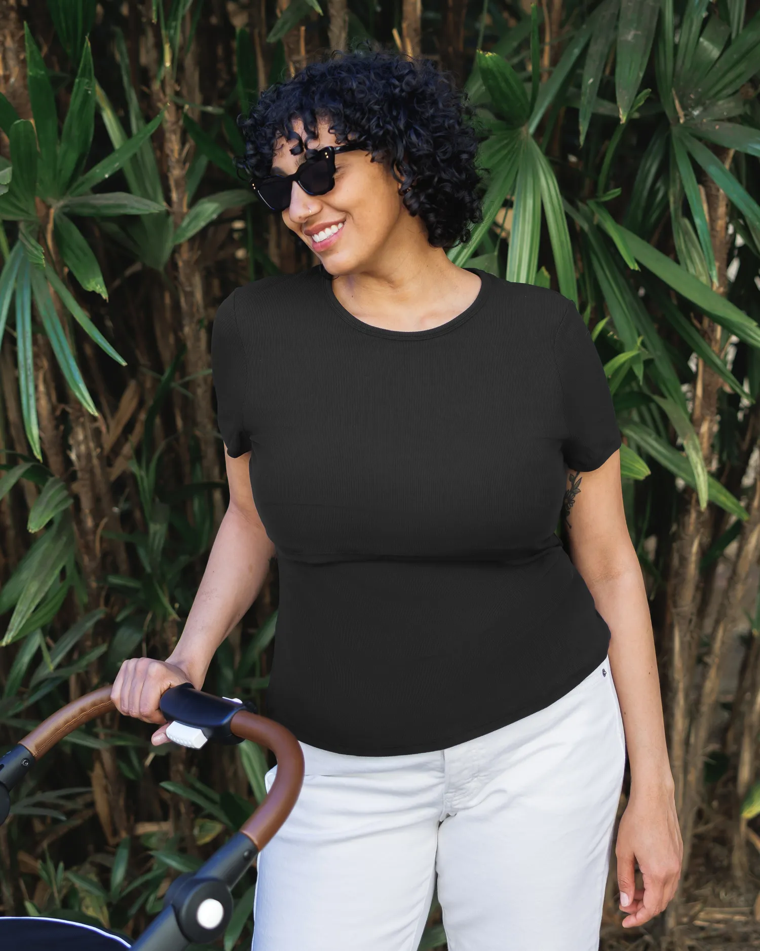 Ribbed Bamboo Crew Neck Nursing T-shirt | Black sold by Storq product image thumbnail 5