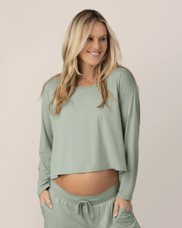 Aria Bamboo Casual Cropped Long Sleeve Top | Aqua Mist sold by Storq