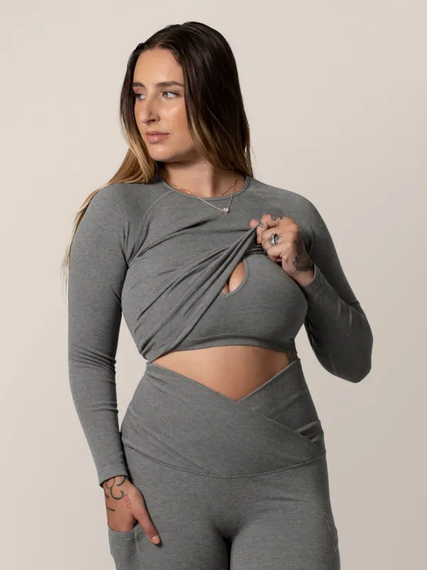 Sublime® Bamboo Maternity & Nursing Cropped Long Sleeve Top | Charcoal sold by Storq