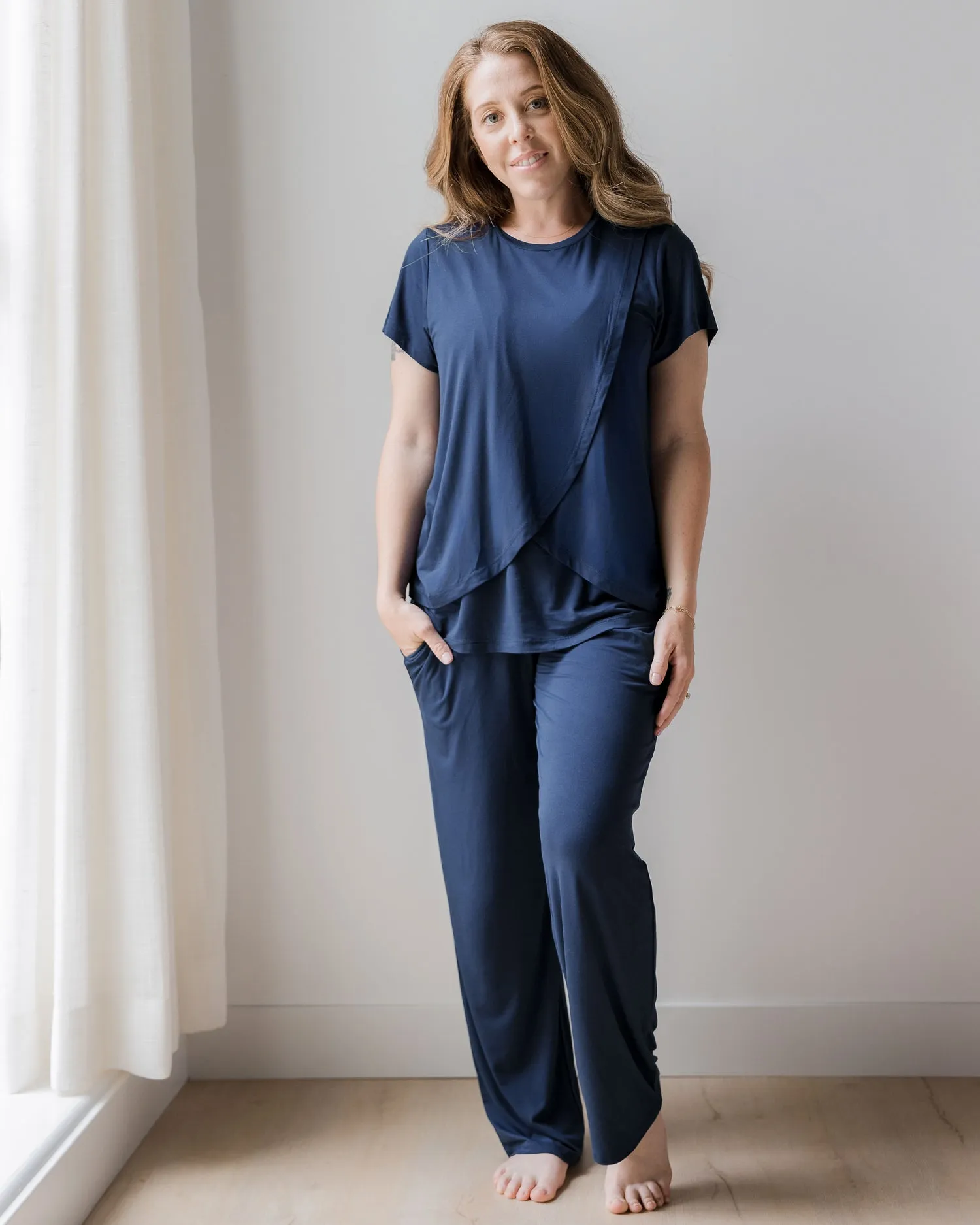 Tulip Hem Short Sleeve Maternity & Nursing Pajama Set | Navy sold by Storq