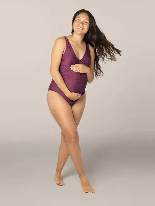 Gathered Maternity One Piece Swimsuit | Maroon made by Kindred Bravely