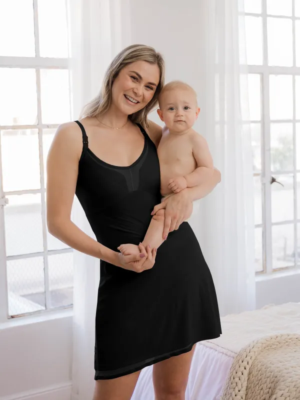 Aurora Mesh Nursing Nightgown | Black made by Kindred Bravely