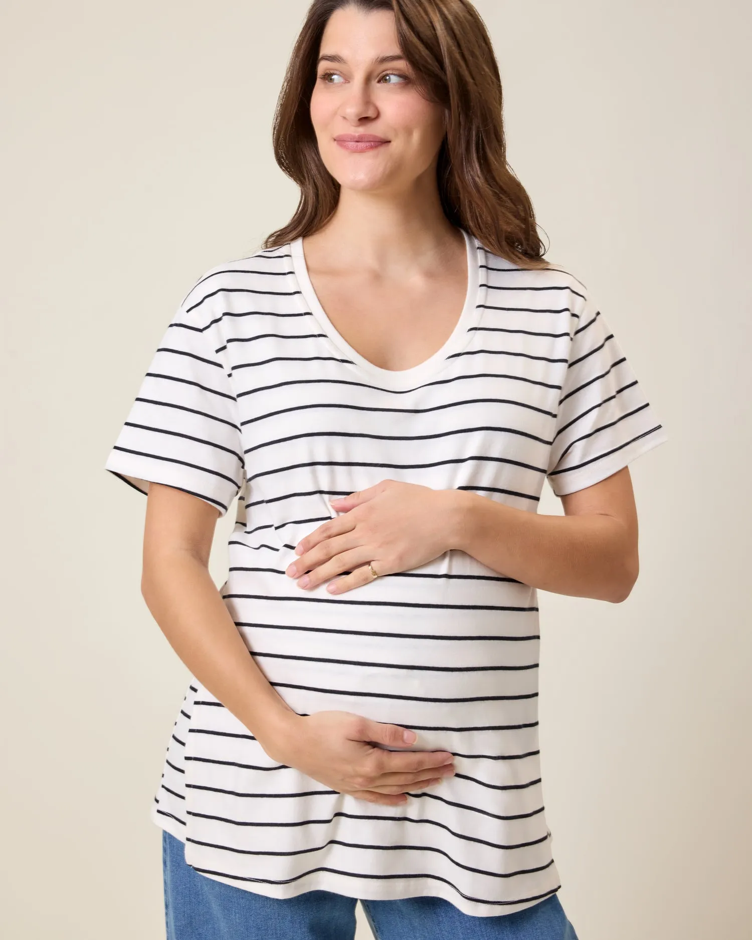 Relaxed Cotton Maternity & Nursing T-shirt | White & Black Stripe sold by Storq