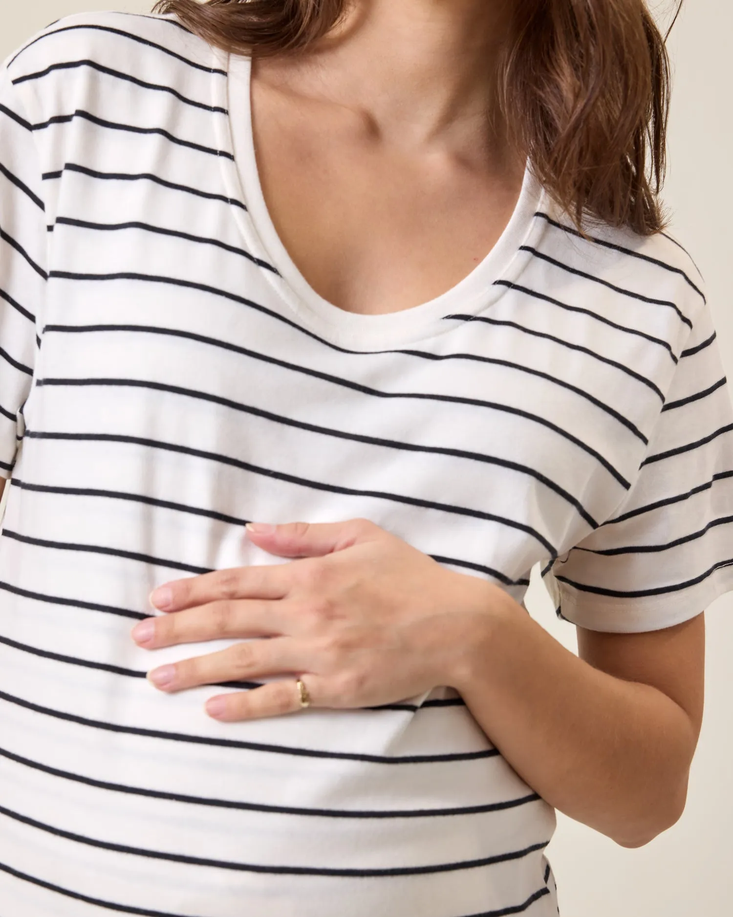 Relaxed Cotton Maternity & Nursing T-shirt | White & Black Stripe sold by Storq product image thumbnail 3