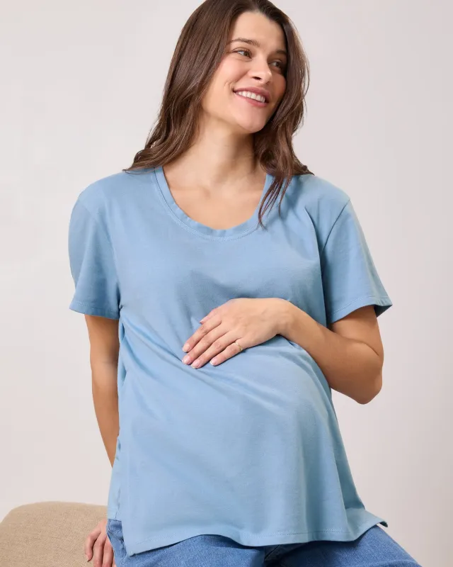 Relaxed Cotton Maternity & Nursing T-shirt | Vintage Blue made by Kindred Bravely