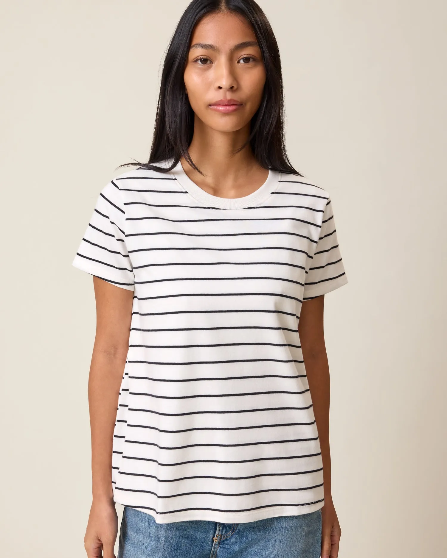 Classic Cotton Nursing T-shirt | White & Black Stripe sold by Storq product image thumbnail 3