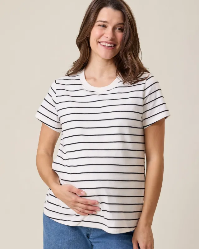 Classic Cotton Nursing T-shirt | White & Black Stripe made by Kindred Bravely