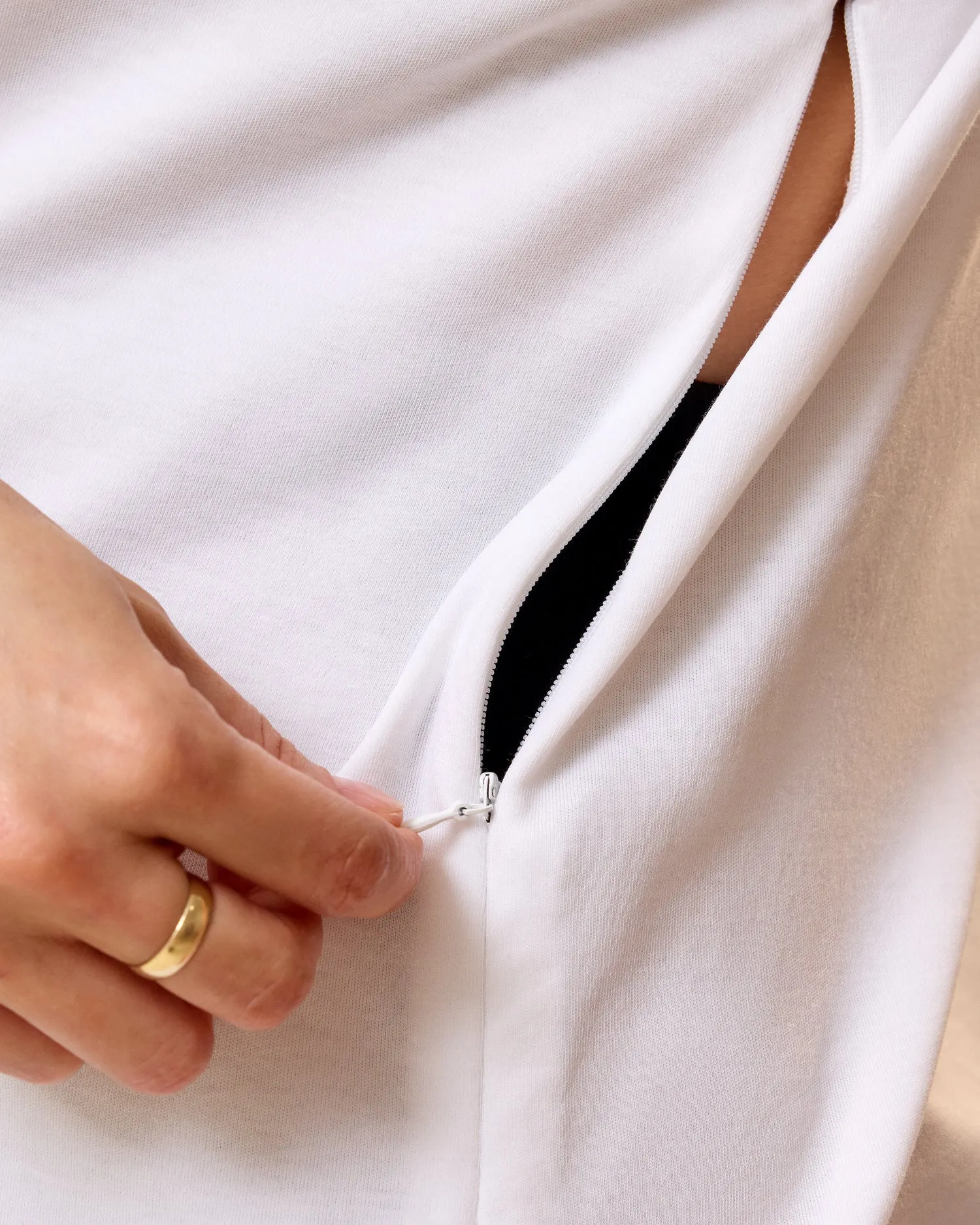 Pima Cotton Side Zip Maternity & Nursing T-shirt | White sold by Storq product image thumbnail 2