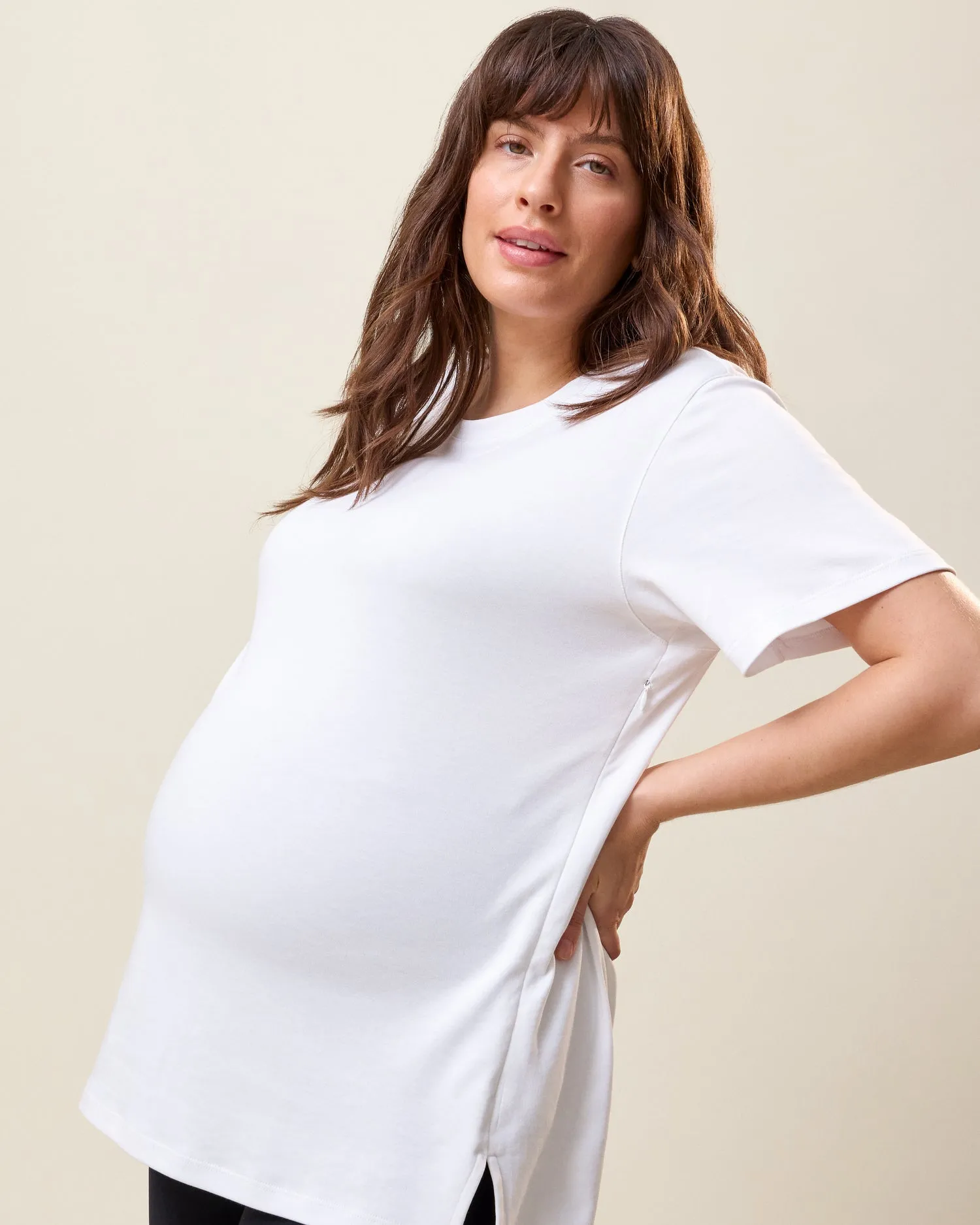 Pima Cotton Side Zip Maternity & Nursing T-shirt | White sold by Storq product image thumbnail 3