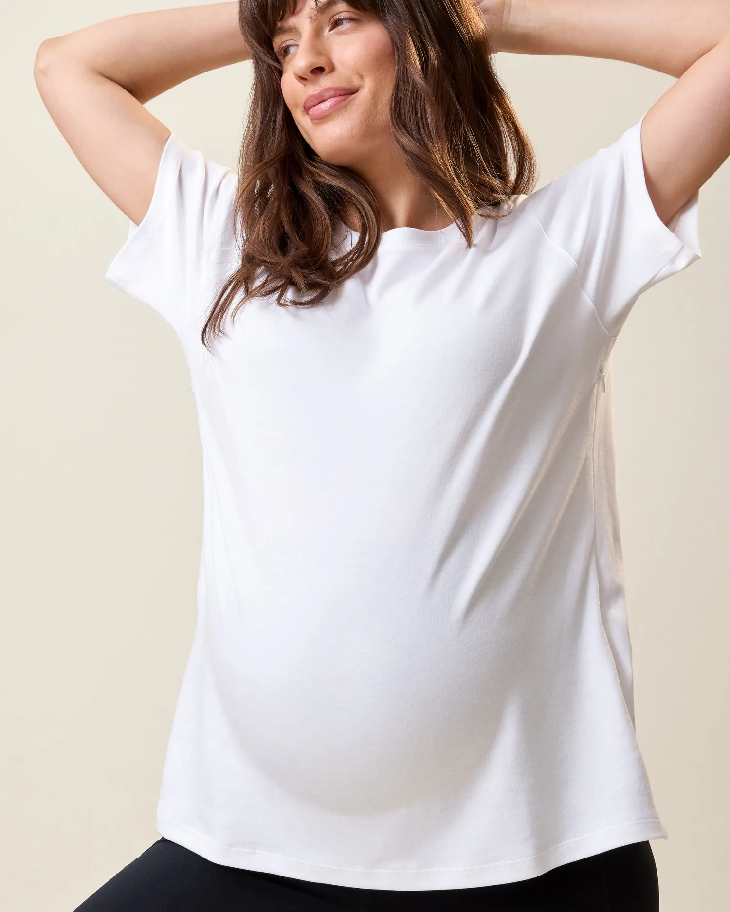 Pima Cotton Side Zip Maternity & Nursing T-shirt | White sold by Storq