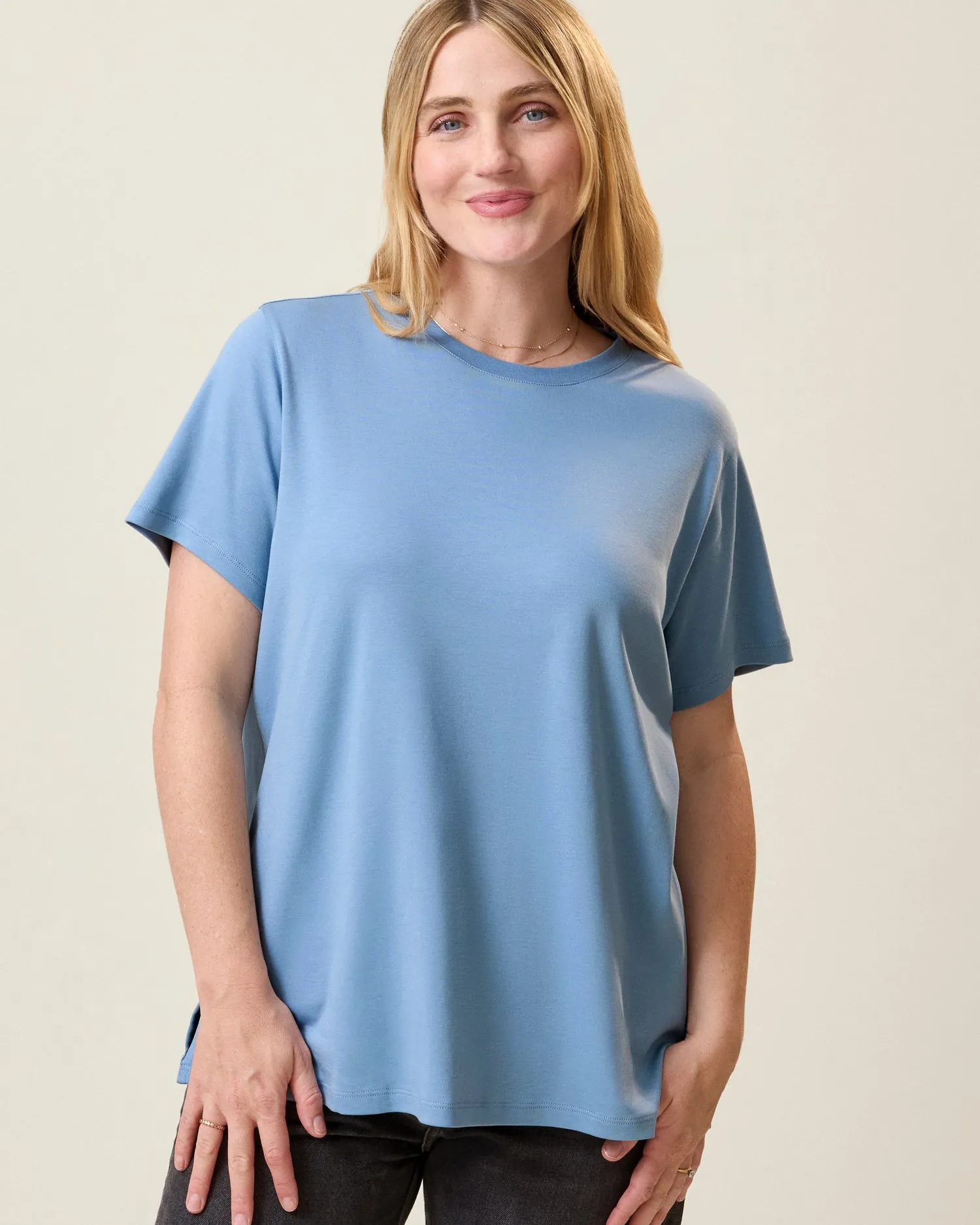Pima Cotton Side Zip Maternity & Nursing T-shirt | Vintage Blue sold by Storq