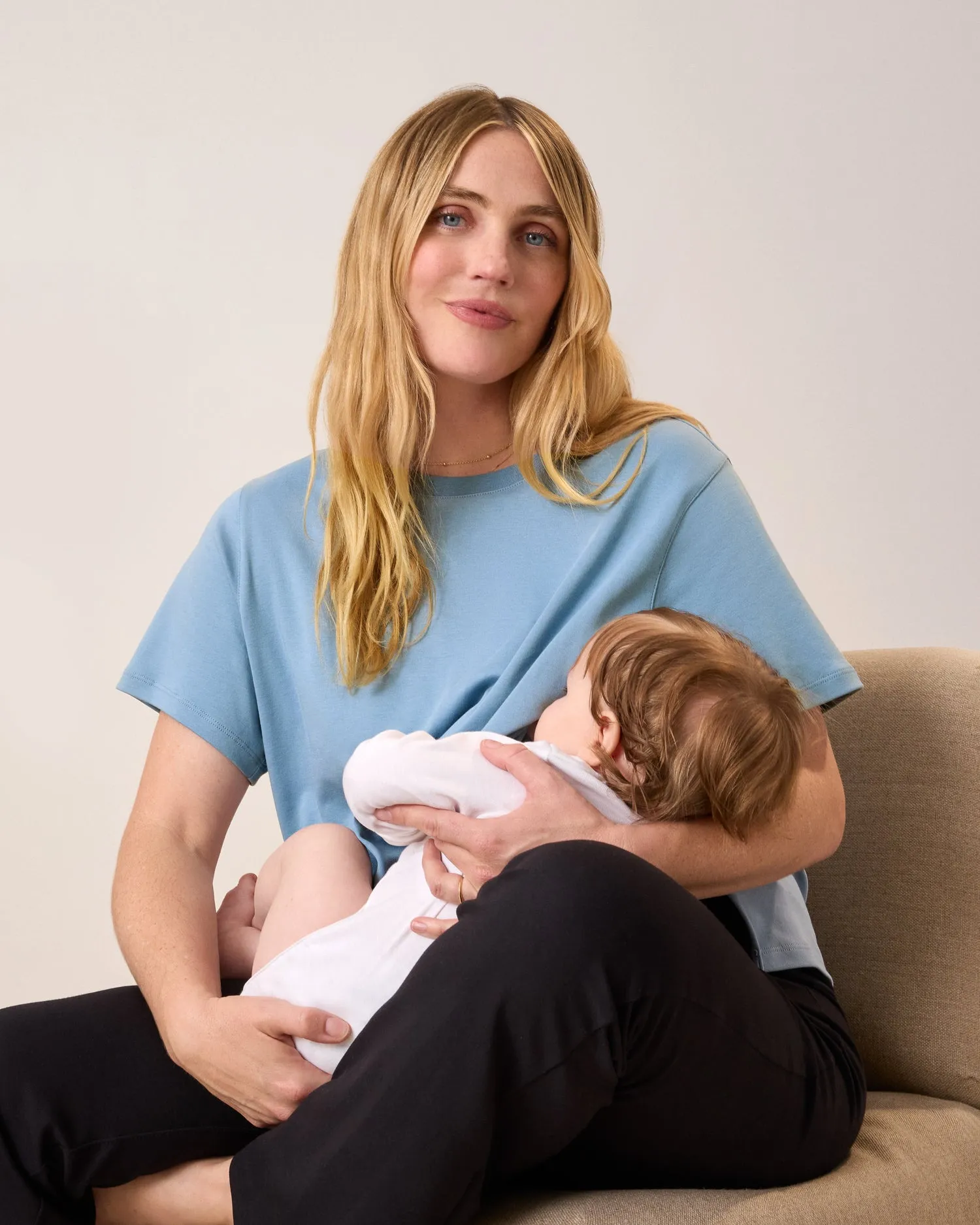 Pima Cotton Side Zip Maternity & Nursing T-shirt | Vintage Blue sold by Storq product image thumbnail 2