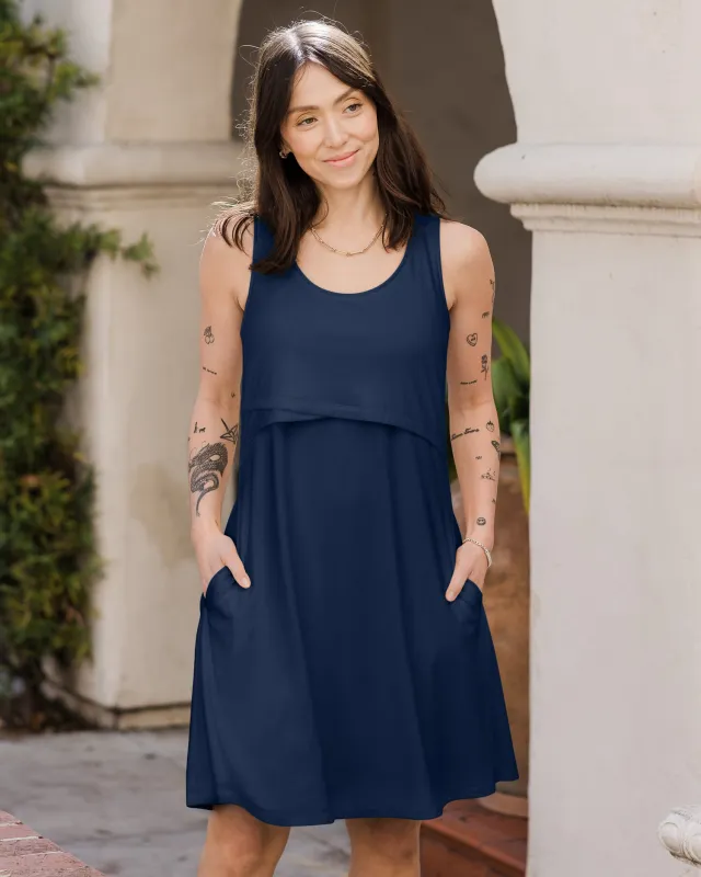 Penelope Crossover Nursing Dress | Navy made by Kindred Bravely