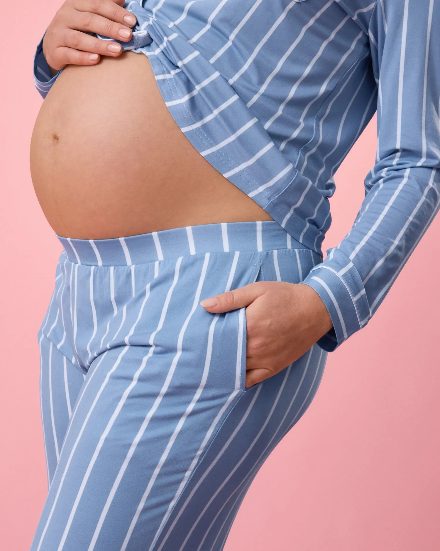 Clea Bamboo Long Sleeve Pajama Set | Vintage Blue Stripe sold by Storq product image thumbnail 4