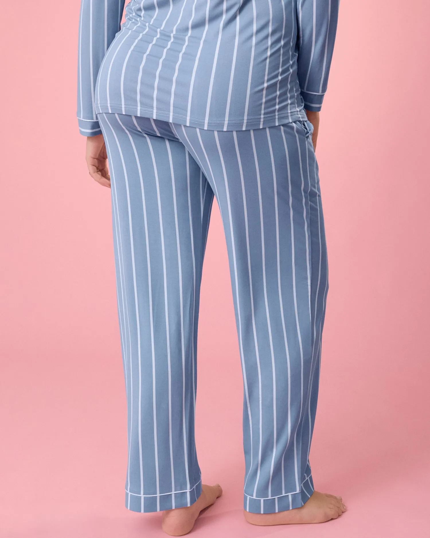 Clea Bamboo Long Sleeve Pajama Set | Vintage Blue Stripe sold by Storq product image thumbnail 5