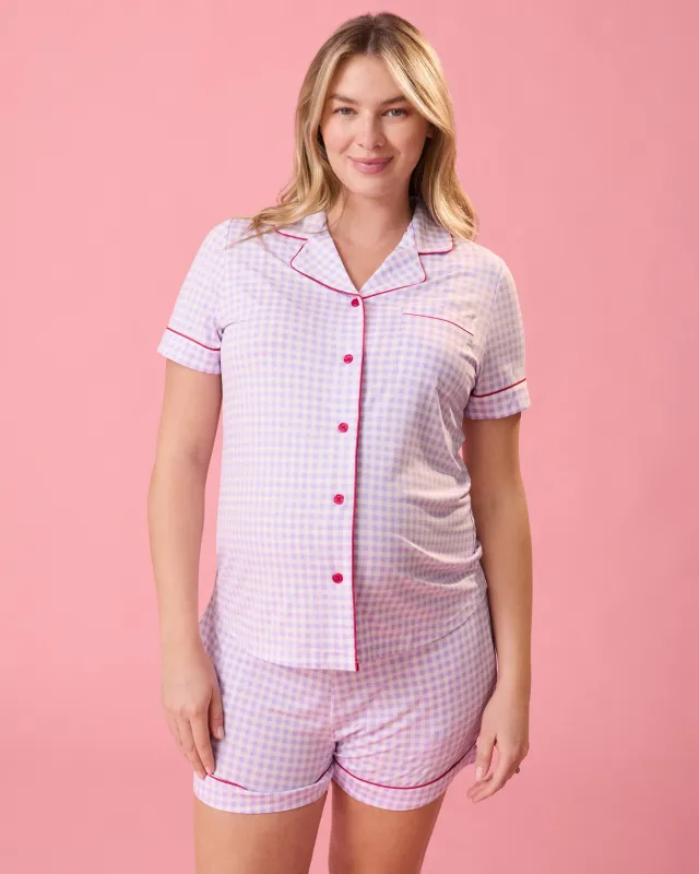 Clea Bamboo Short Sleeve Pajama Set | Lavender Gingham sold by Storq
