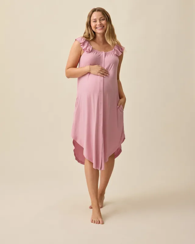 Ruffle Strap Labor & Delivery Gown | Light Mauve made by Kindred Bravely